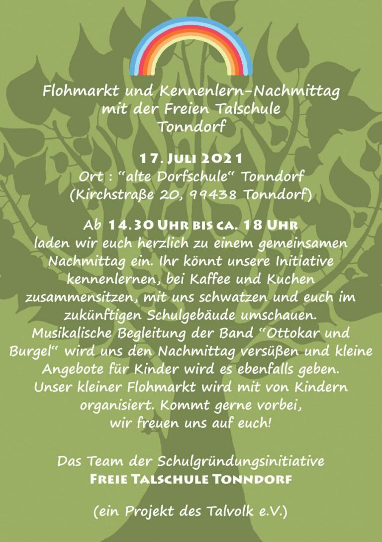 Read more about the article Einladung zum Flohmarkt und Kennenlern-Nachmittag am 17.07.2021