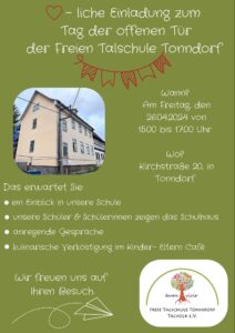 Herzliche Einladung zum Tag der offenen Tür der Freien Talschule Tonndorf